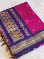 Load image into Gallery viewer, Kalyani Cotton Saree - Gold Zari : Magenta x Dark Purple
