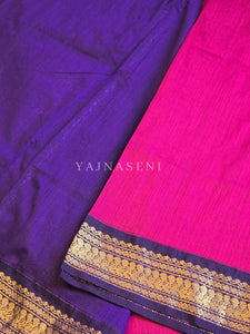 Kalyani Cotton Saree - Gold Zari : Magenta x Dark Purple