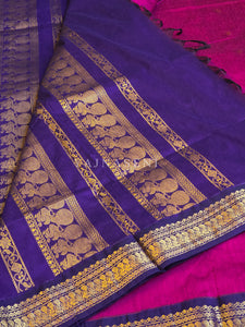 Kalyani Cotton Saree - Gold Zari : Magenta x Dark Purple