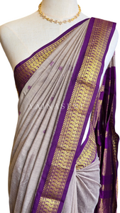 Kalyani Cotton Saree - Gold Zari : Ashbrown x Plum