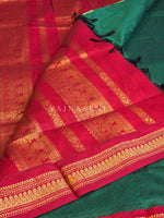 Load image into Gallery viewer, Kalyani Cotton Saree - Gold Zari : Green x Red
