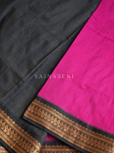 Kalyani Cotton Saree - Copper Zari : Magenta x Black