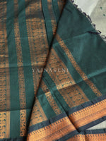 Load image into Gallery viewer, Kalyani Cotton Saree - Copper Zari : Sage x Dark Green
