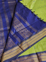 Load image into Gallery viewer, Kalyani Cotton Saree - Gold Zari : Lime Green x Blue x Dark Blue
