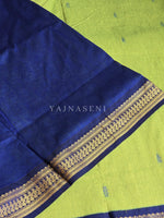 Load image into Gallery viewer, Kalyani Cotton Saree - Gold Zari : Lime Green x Blue x Dark Blue
