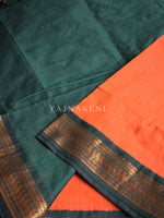 Load image into Gallery viewer, Kalyani Cotton Saree - Copper Zari : Orange x Dark Green
