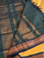 Load image into Gallery viewer, Kalyani Cotton Saree - Copper Zari : Mustard x Dark Green
