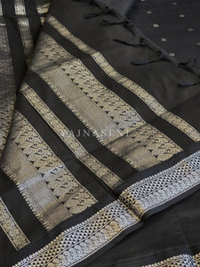 Kalyani Cotton Saree - Silver Zari : Black