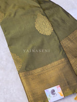 Load image into Gallery viewer, Semi Kanchi Silk x Gold Zari Saree - Olive
