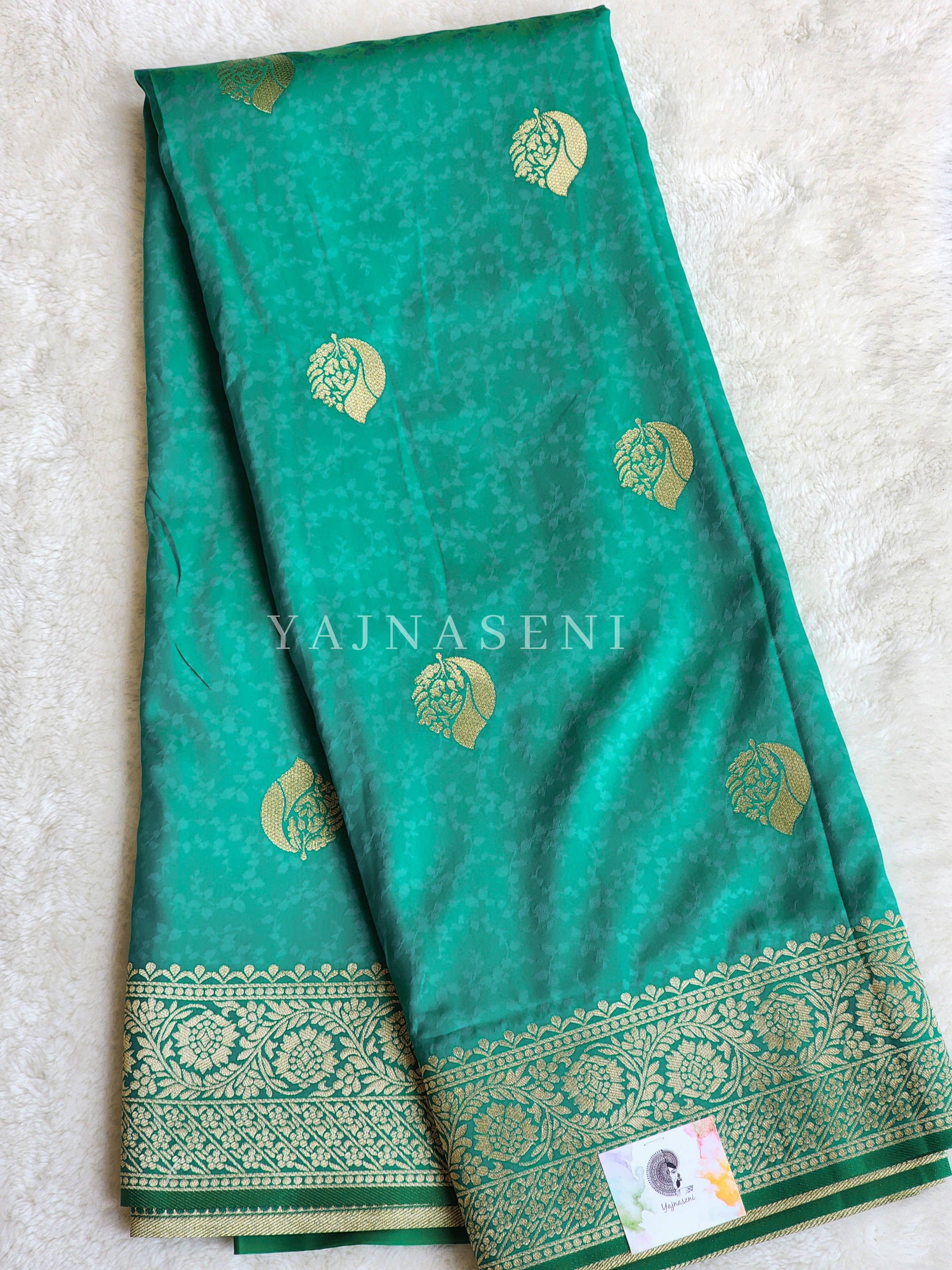 Soft Semi Silk Saree - Turquoise Green