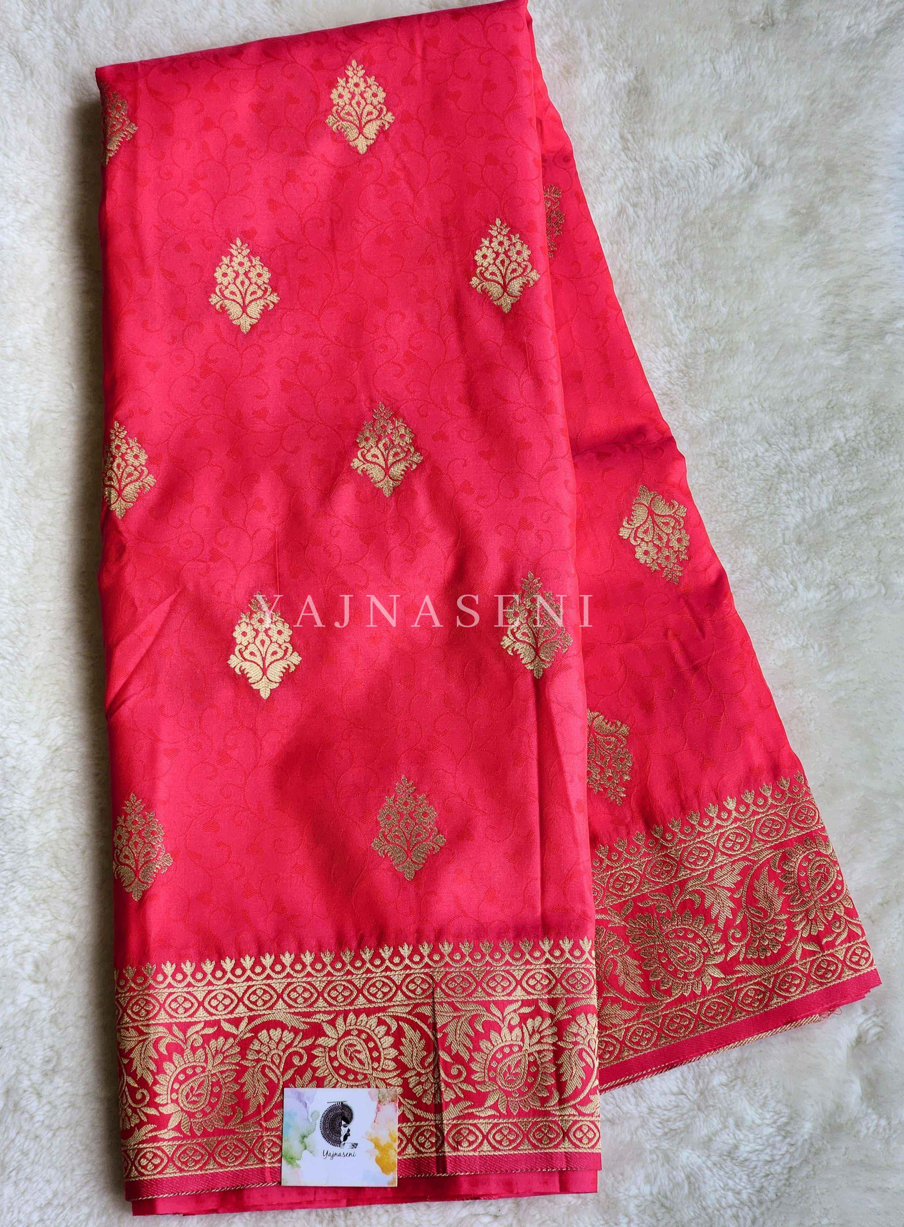 Soft Semi Silk Saree - Rani Pink