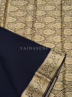 Load image into Gallery viewer, Semi georgette saree x brocade blouse : Navy Blue
