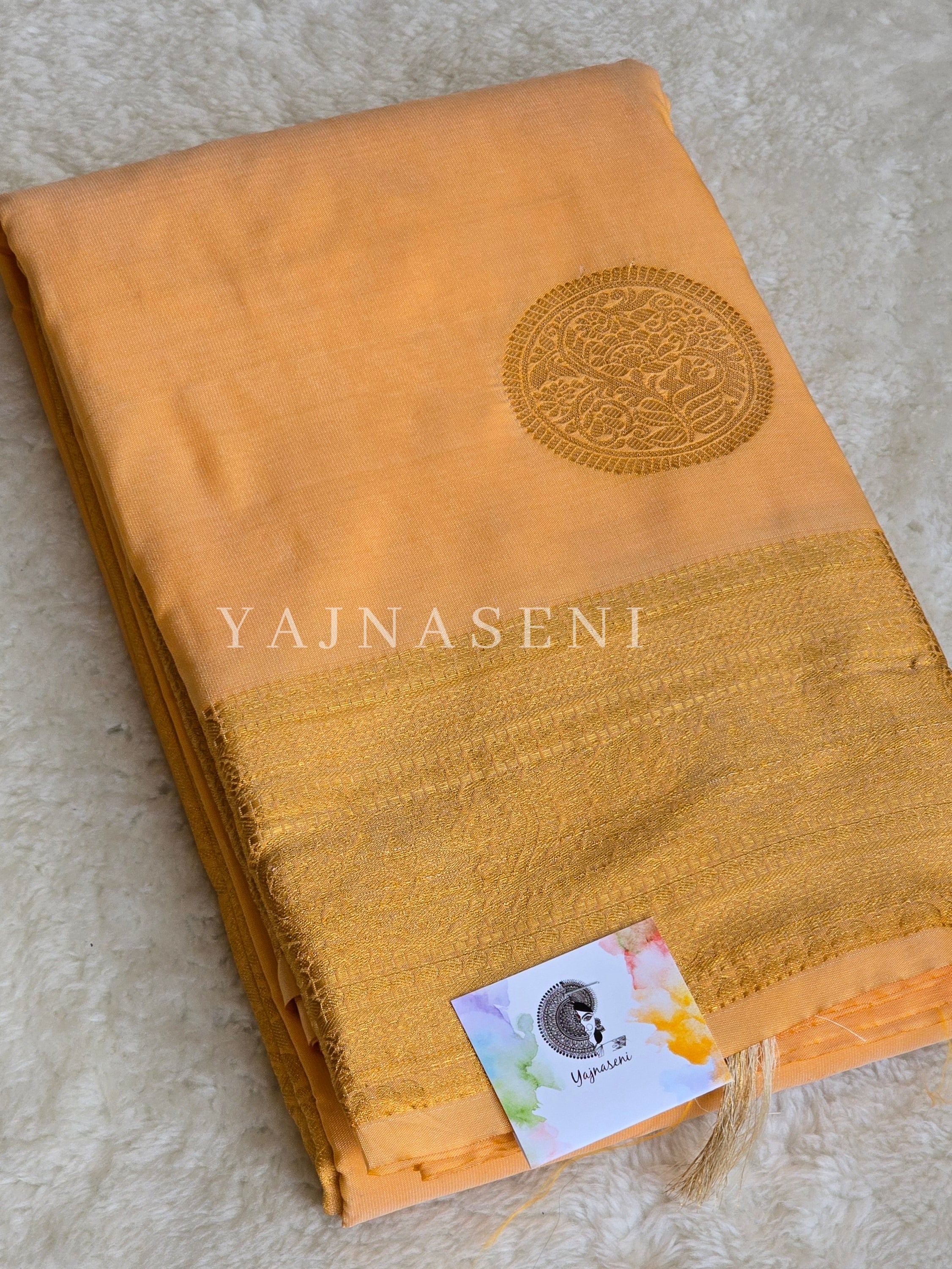 Semi Soft Silk Gold Zari Saree - Apricot