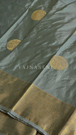 Load image into Gallery viewer, Semi Soft Silk Gold Zari Saree - Sage
