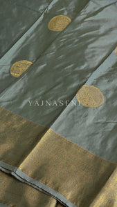 Semi Soft Silk Gold Zari Saree - Sage