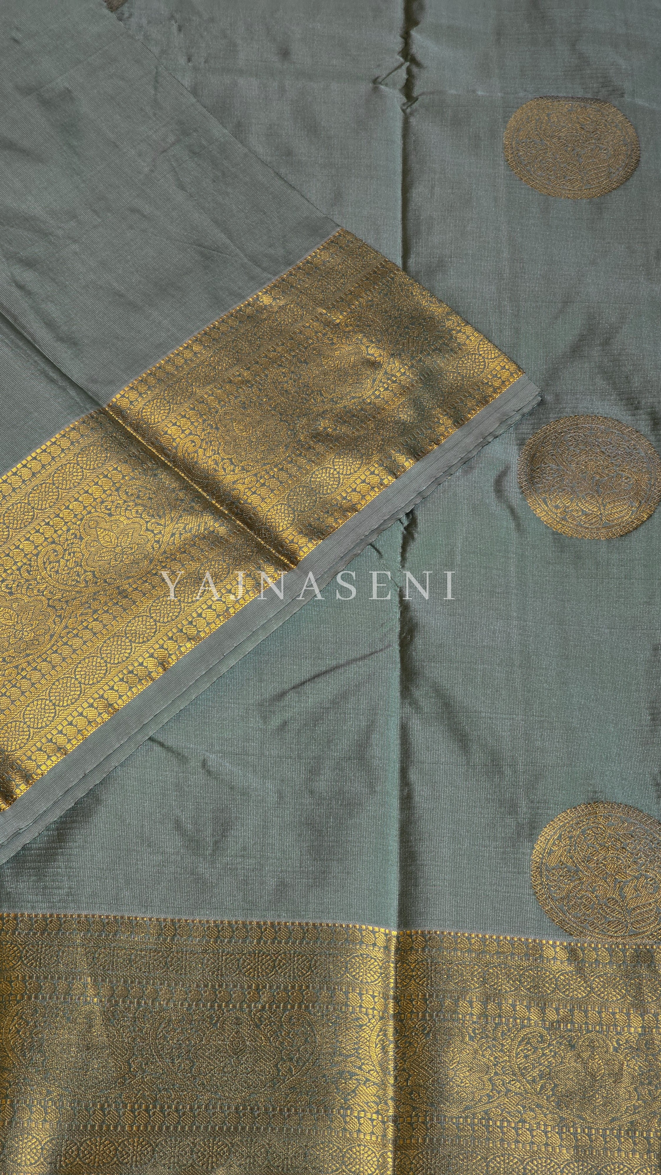 Semi Soft Silk Gold Zari Saree - Sage