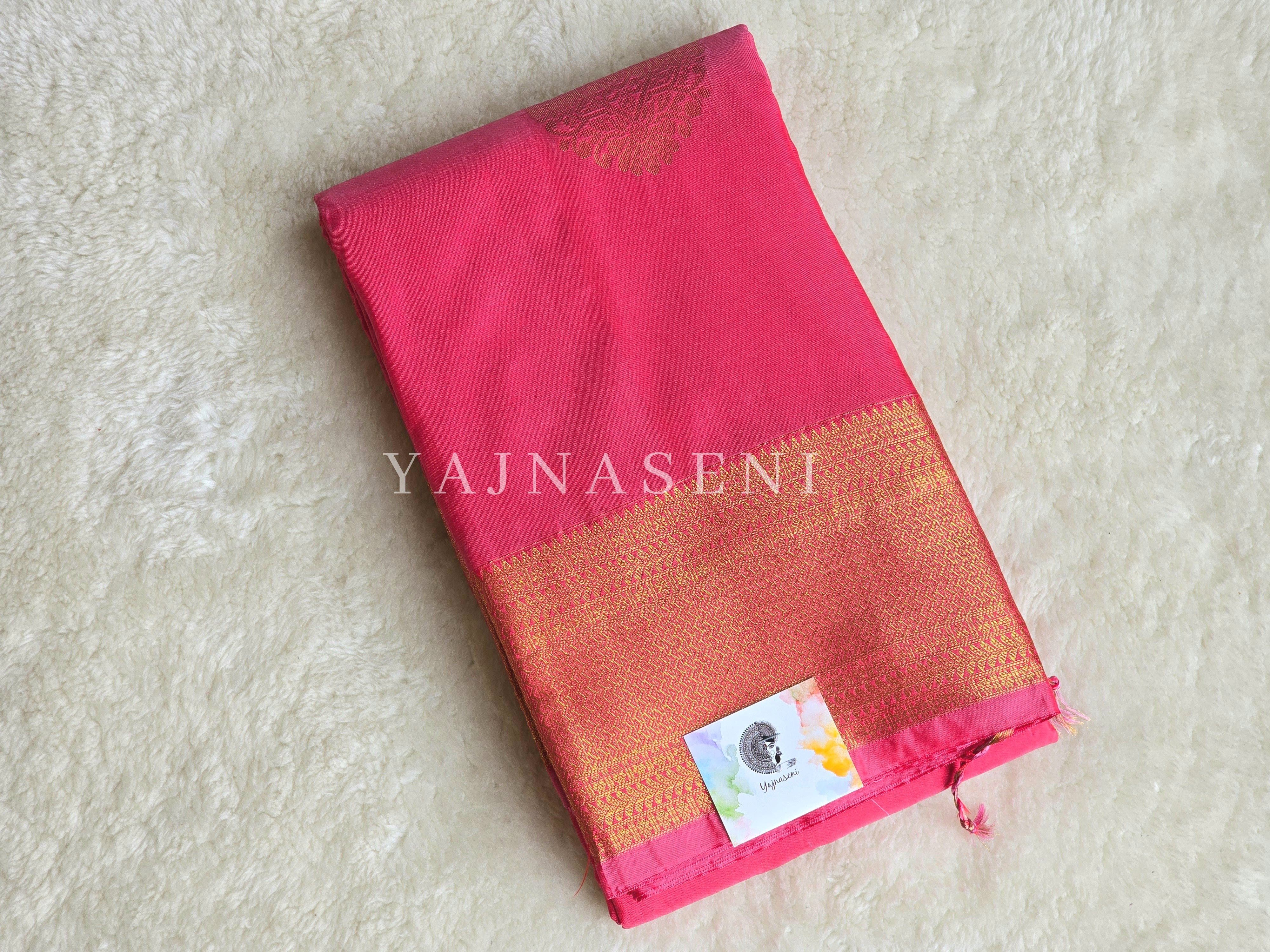 Semi Kanchi Silk x Gold Zari Saree - Pink