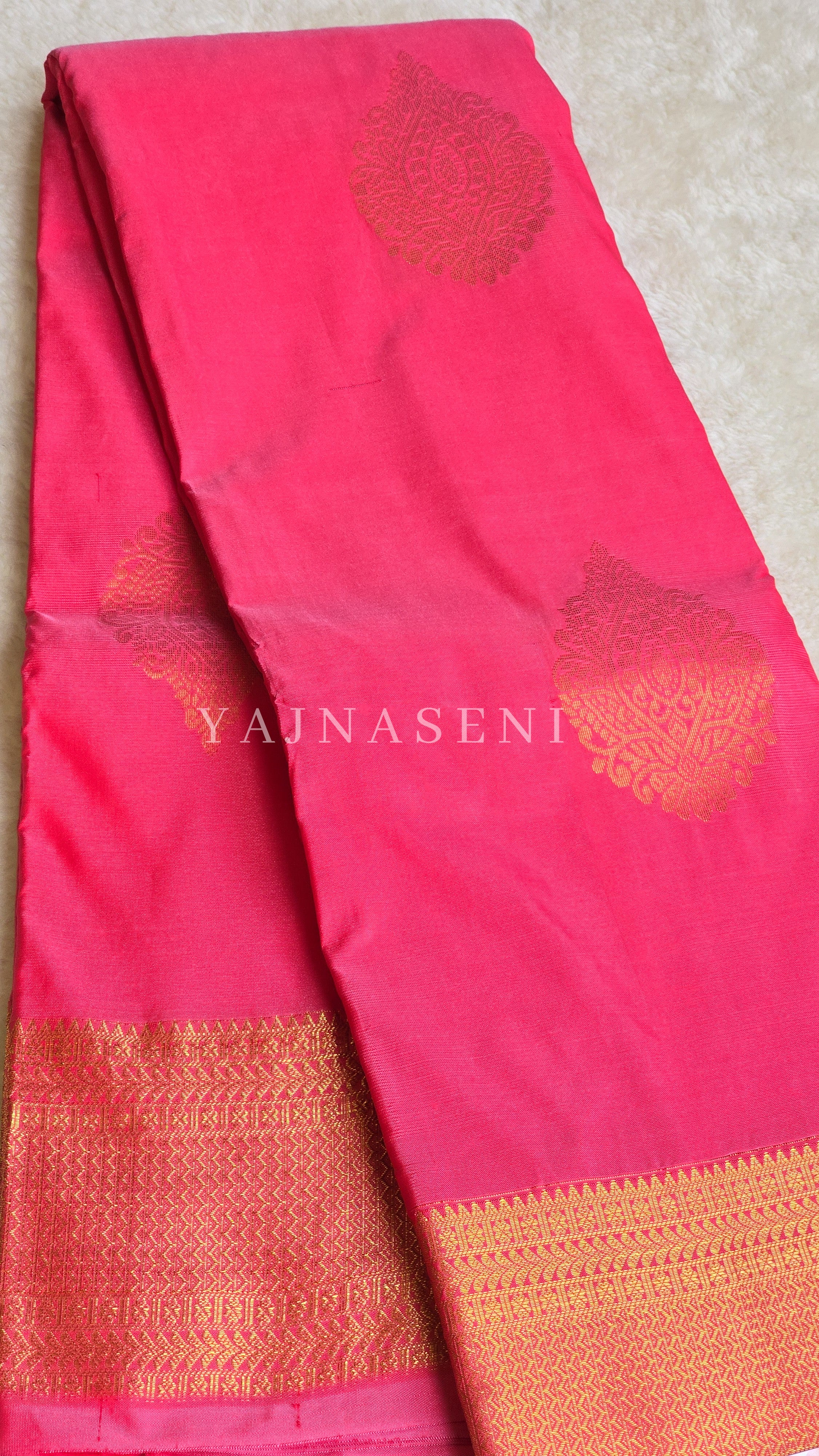 Semi Kanchi Silk x Gold Zari Saree - Pink