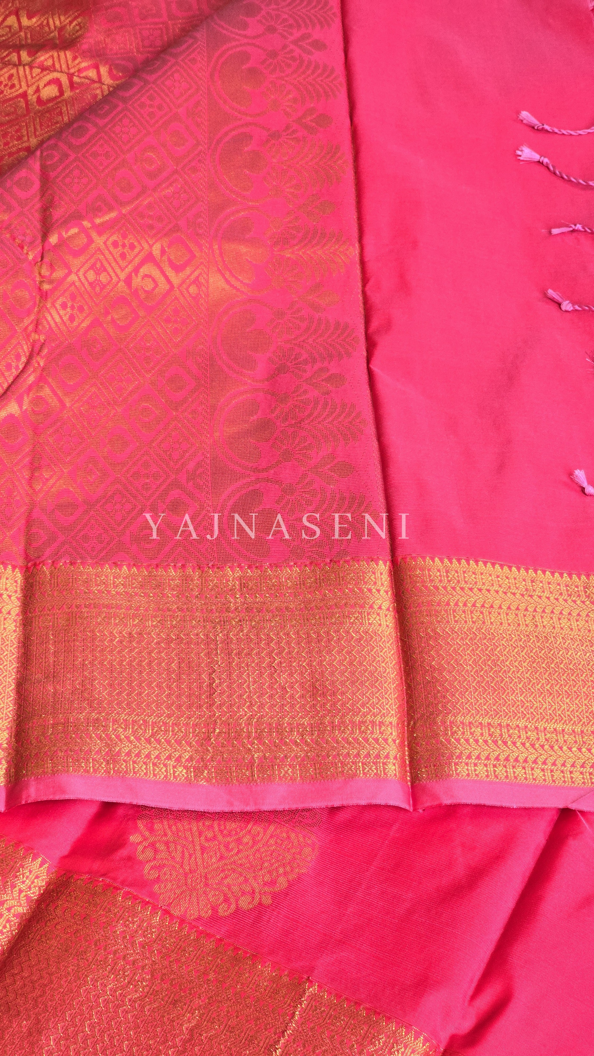 Semi Kanchi Silk x Gold Zari Saree - Pink