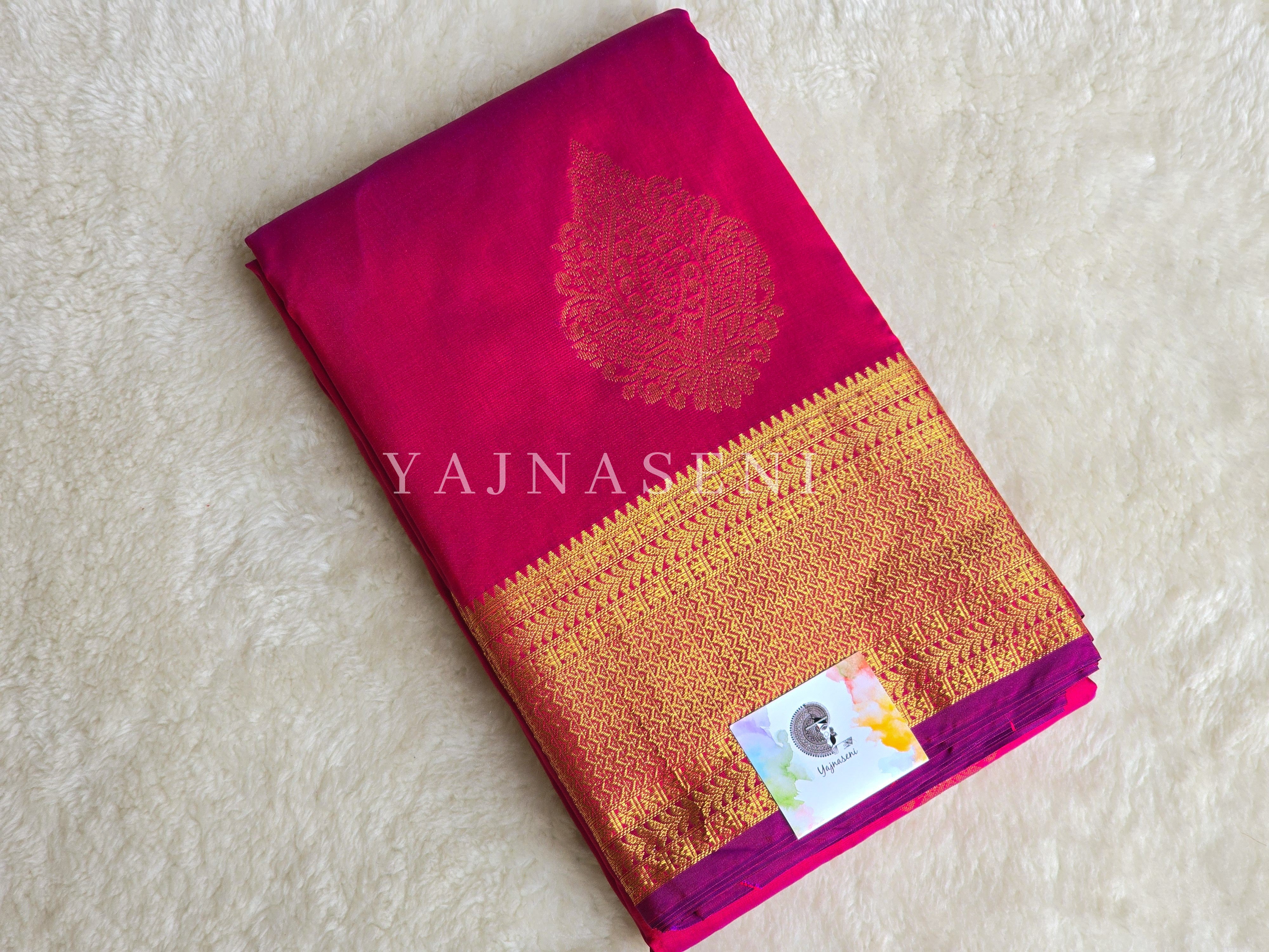 Semi Kanchi Silk x Gold Zari Saree - Berry