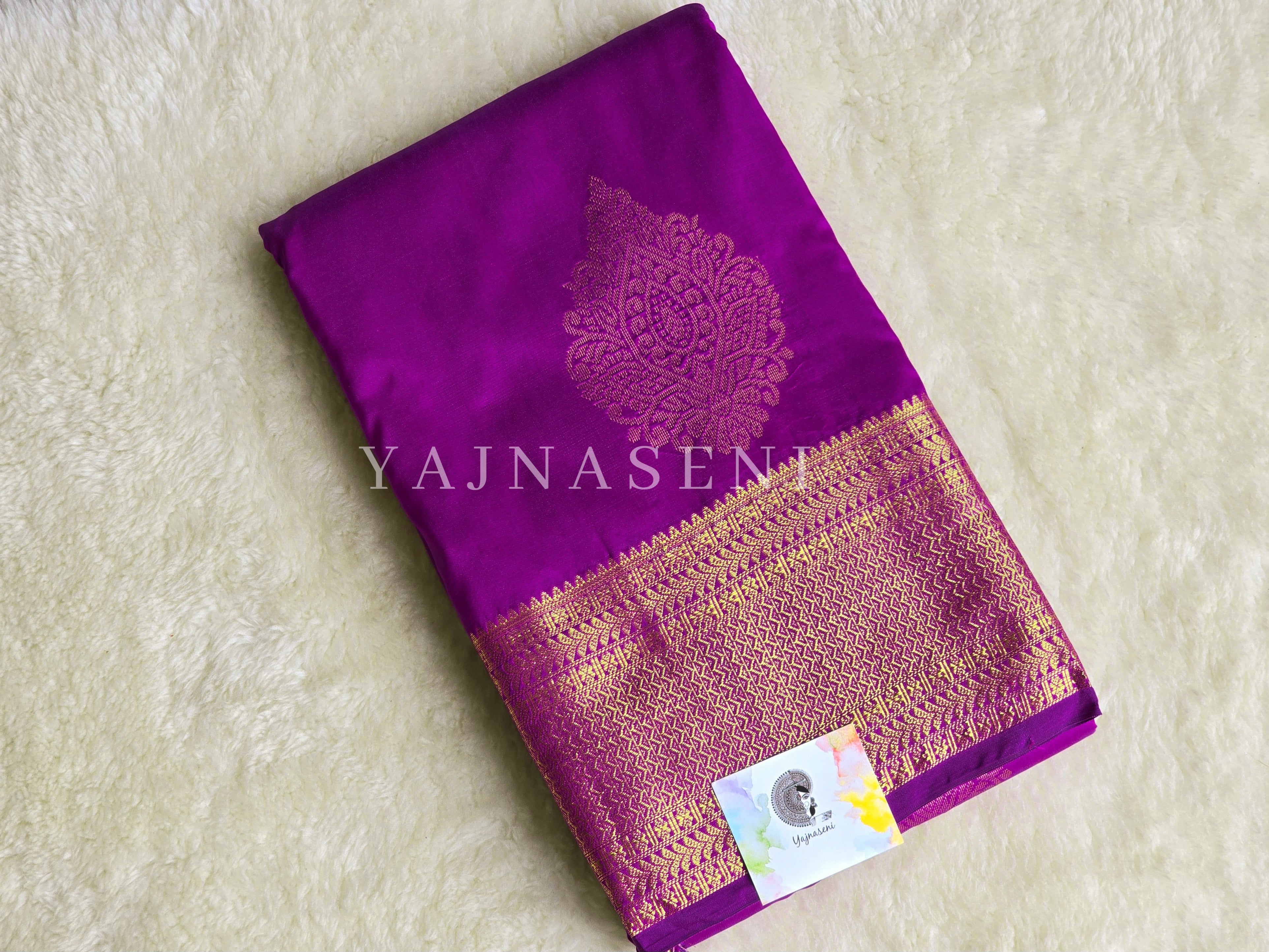 Semi Kanchi Silk x Gold Zari Saree - Magenta Purple