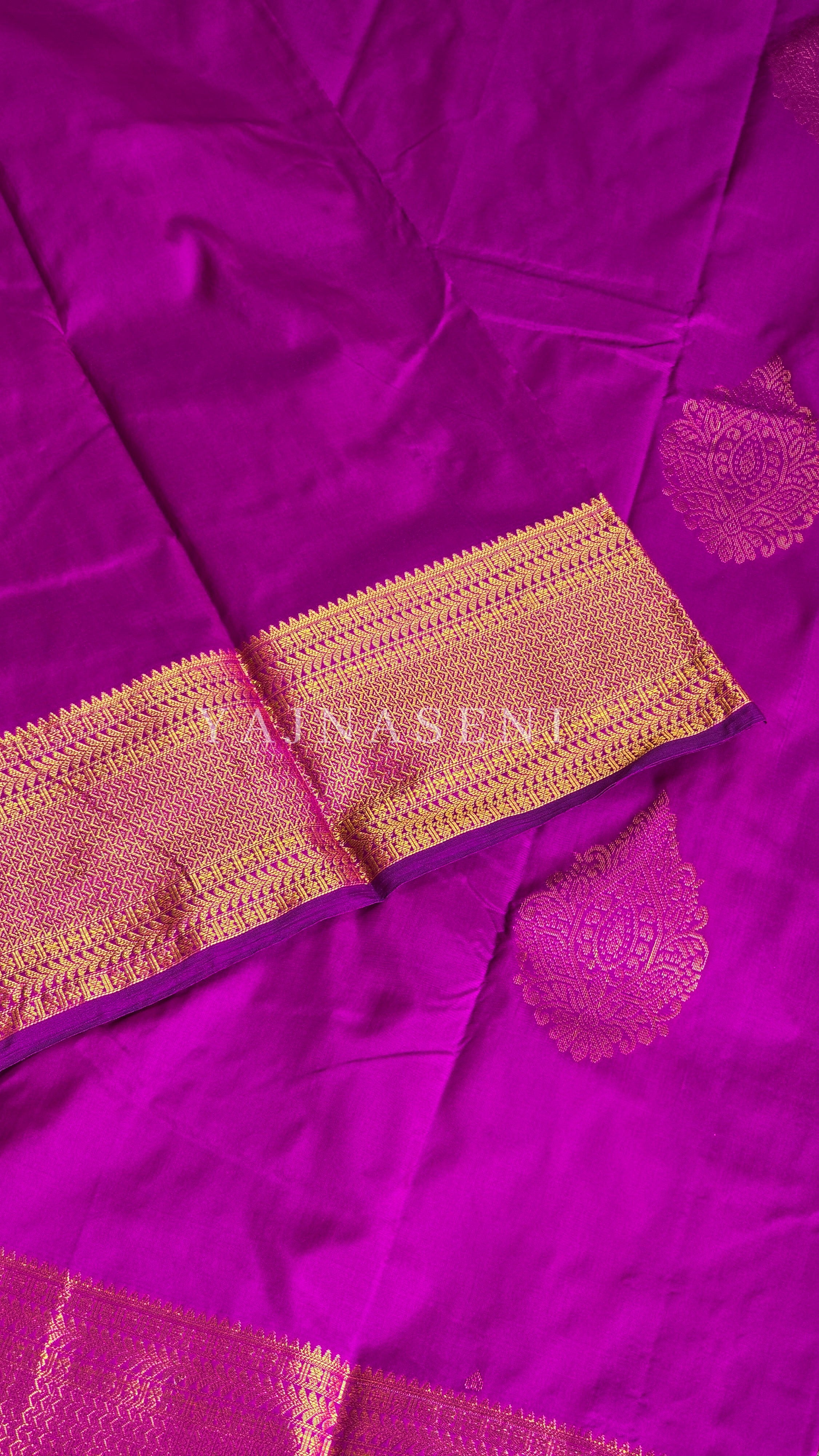 Semi Kanchi Silk x Gold Zari Saree - Magenta Purple