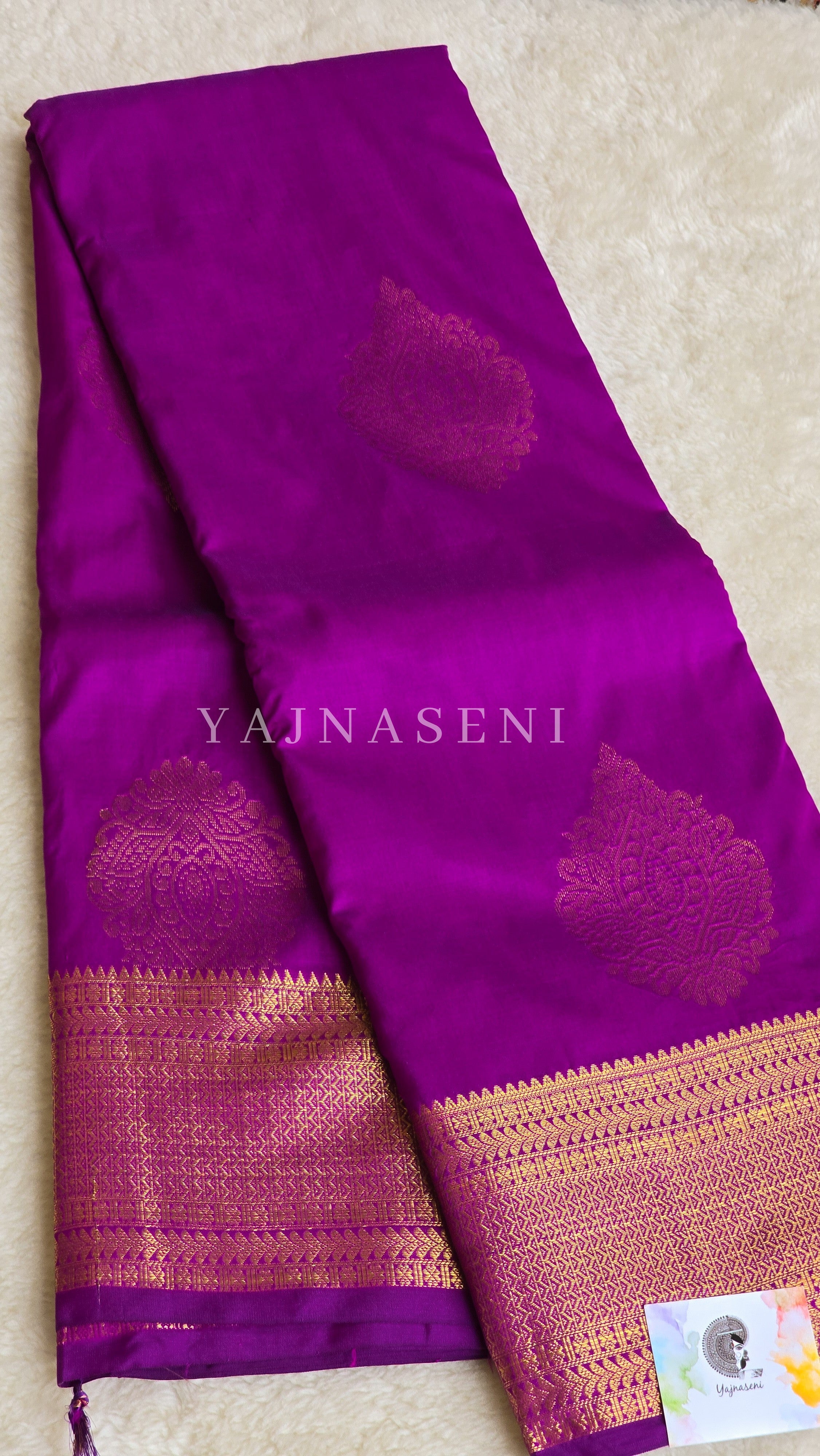 Semi Kanchi Silk x Gold Zari Saree - Magenta Purple