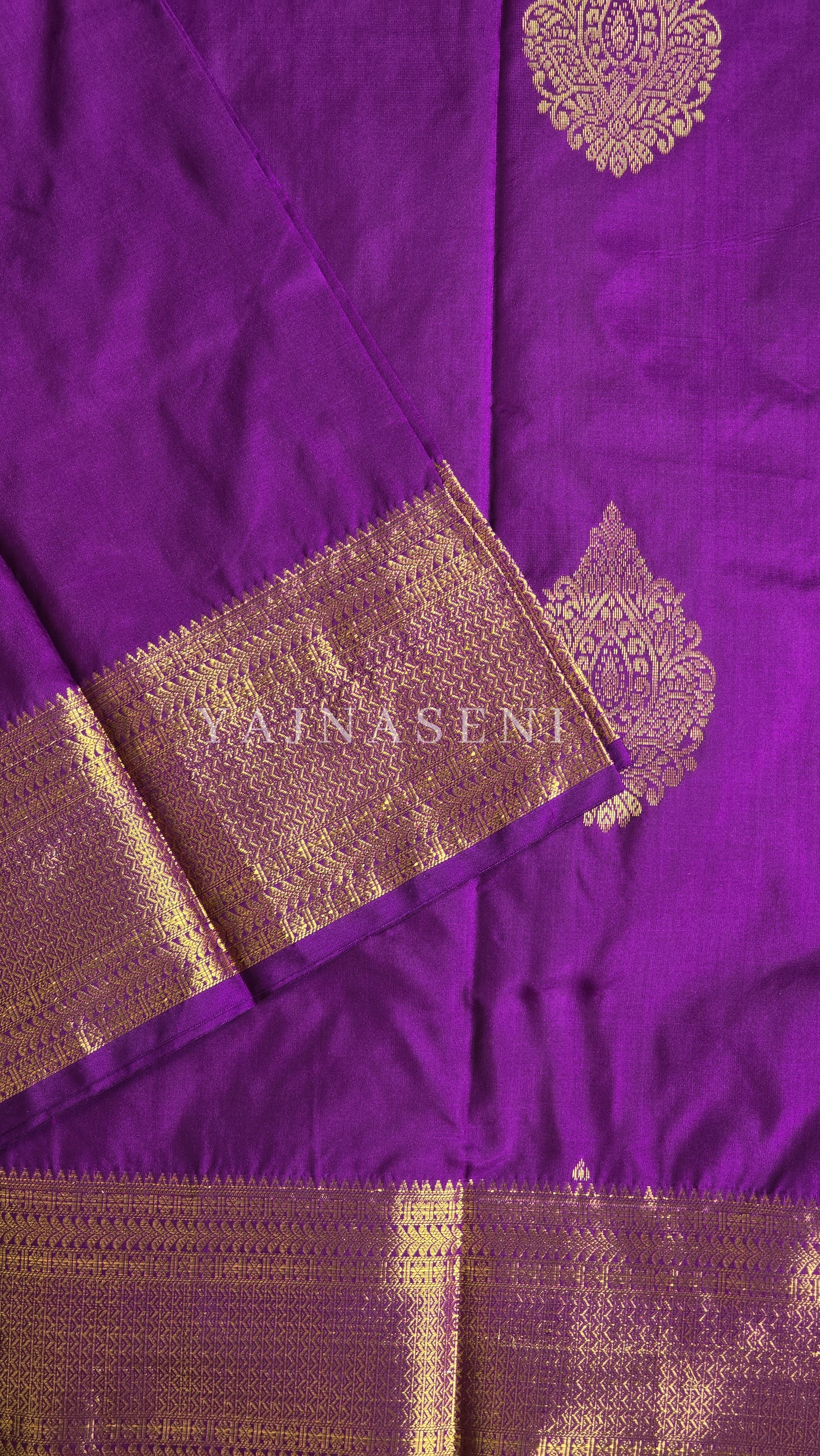 Semi Kanchi Silk x Gold Zari Saree - Purple