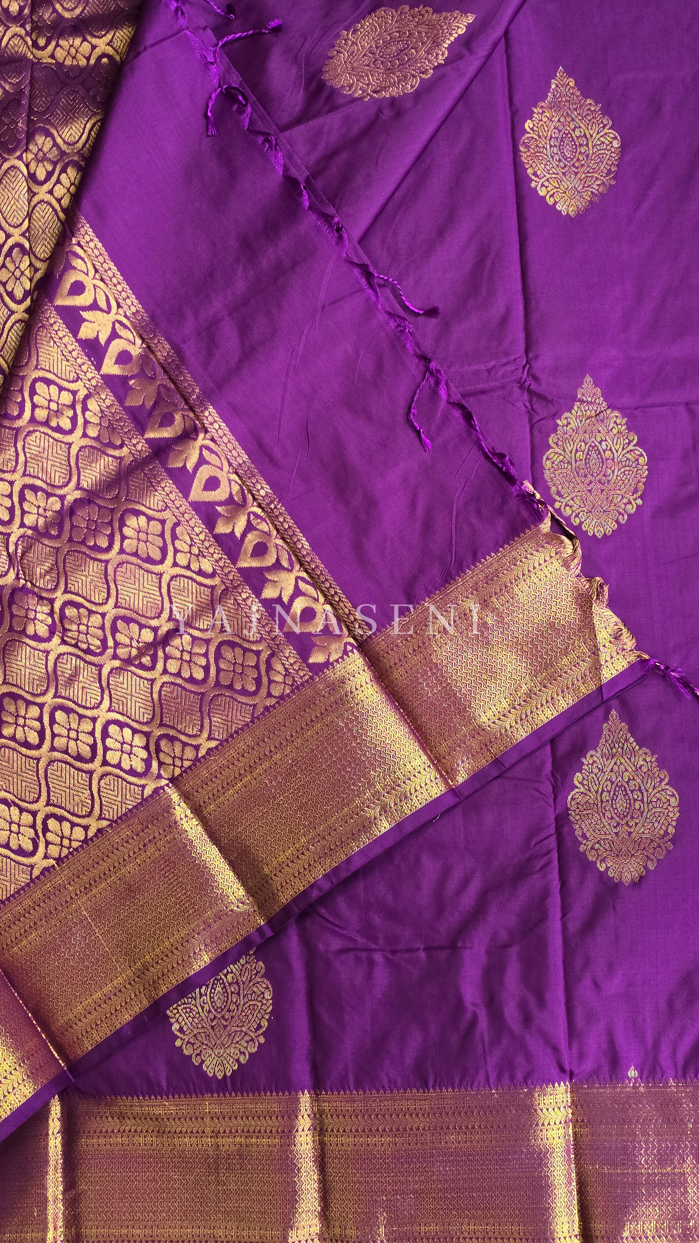 Semi Kanchi Silk x Gold Zari Saree - Purple