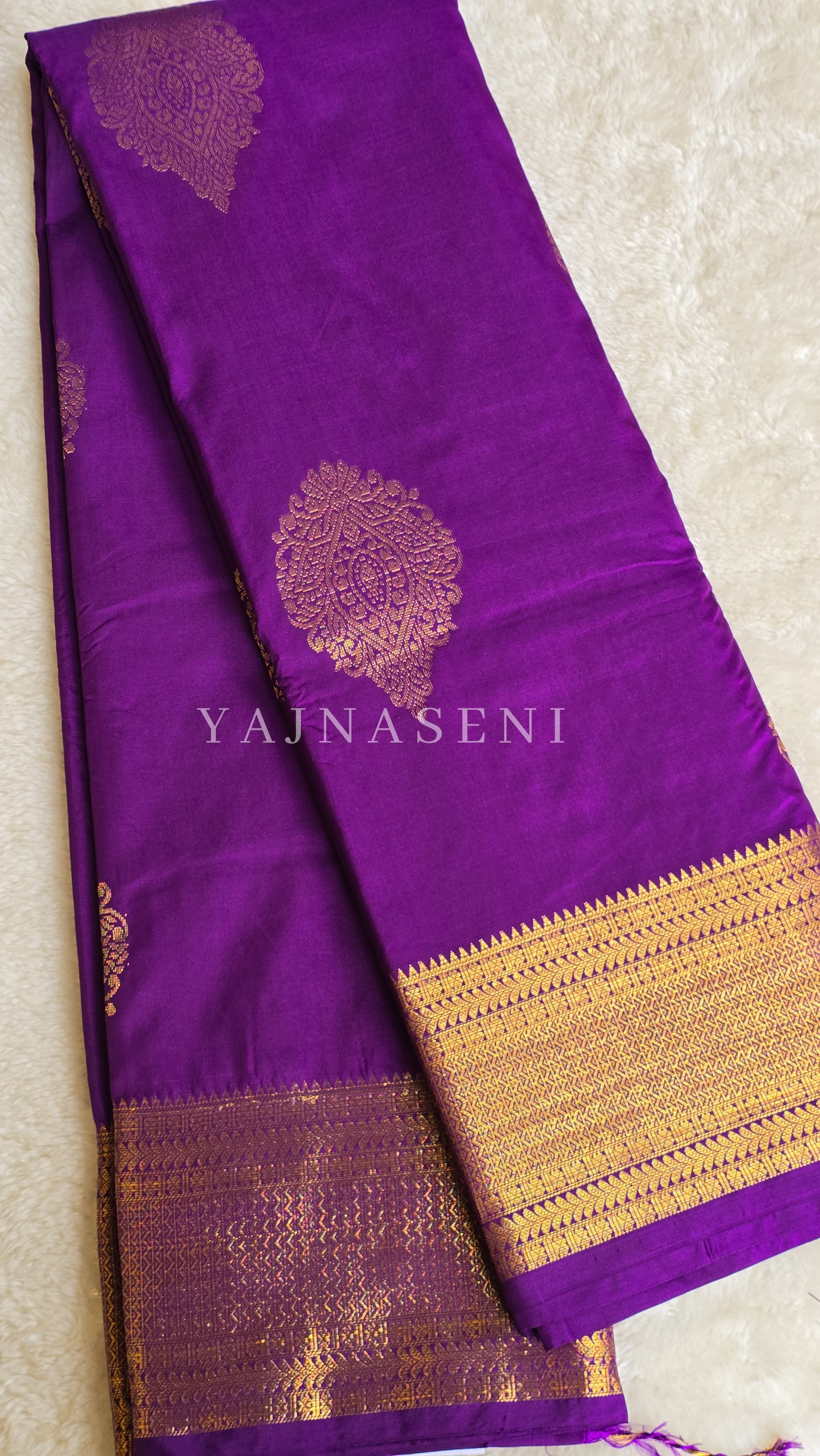 Semi Kanchi Silk x Gold Zari Saree - Purple