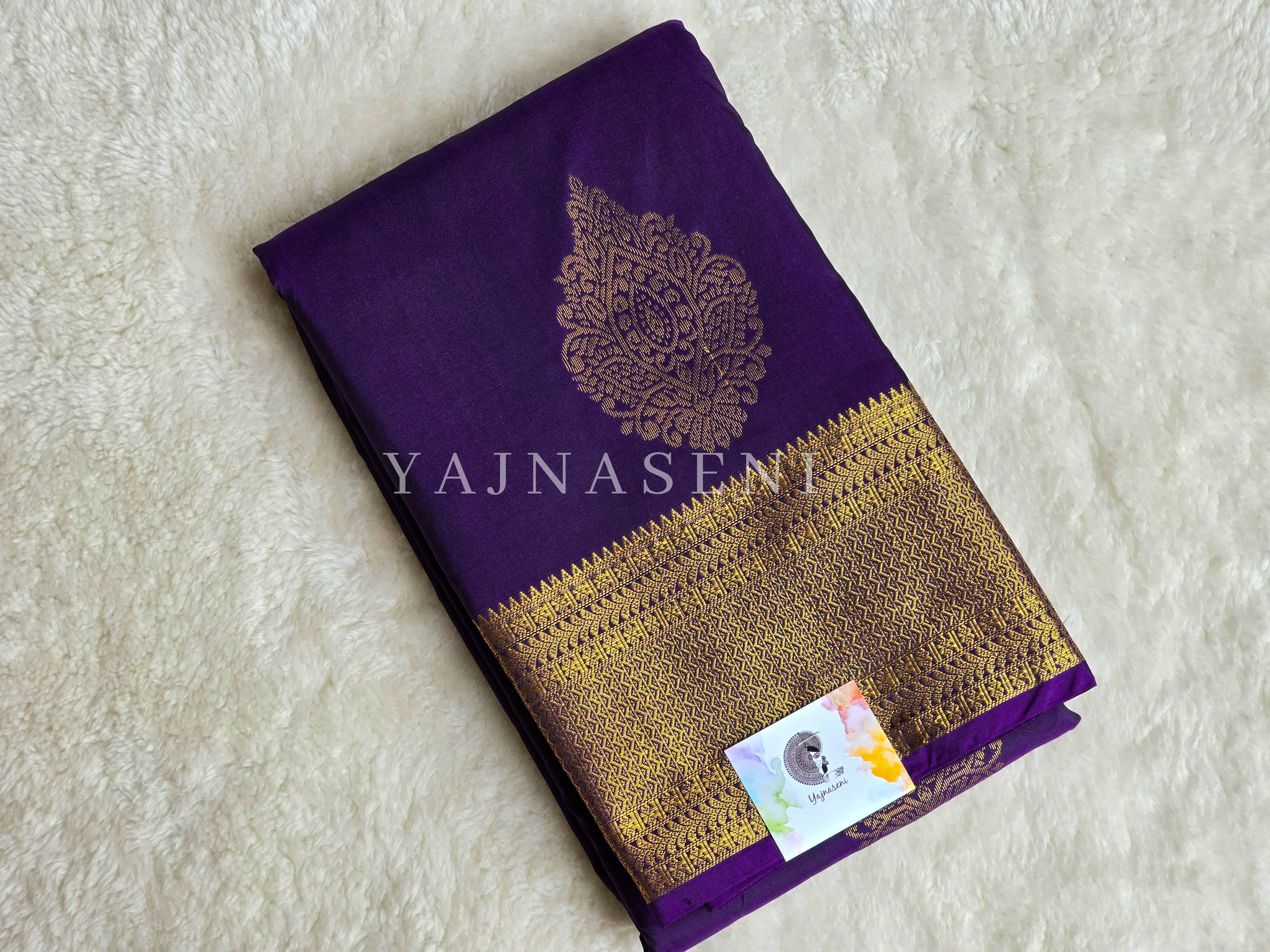 Semi Kanchi Silk x Gold Zari Saree - Dark Purple