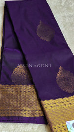 Load image into Gallery viewer, Semi Kanchi Silk x Gold Zari Saree - Dark Purple
