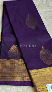 Semi Kanchi Silk x Gold Zari Saree - Dark Purple