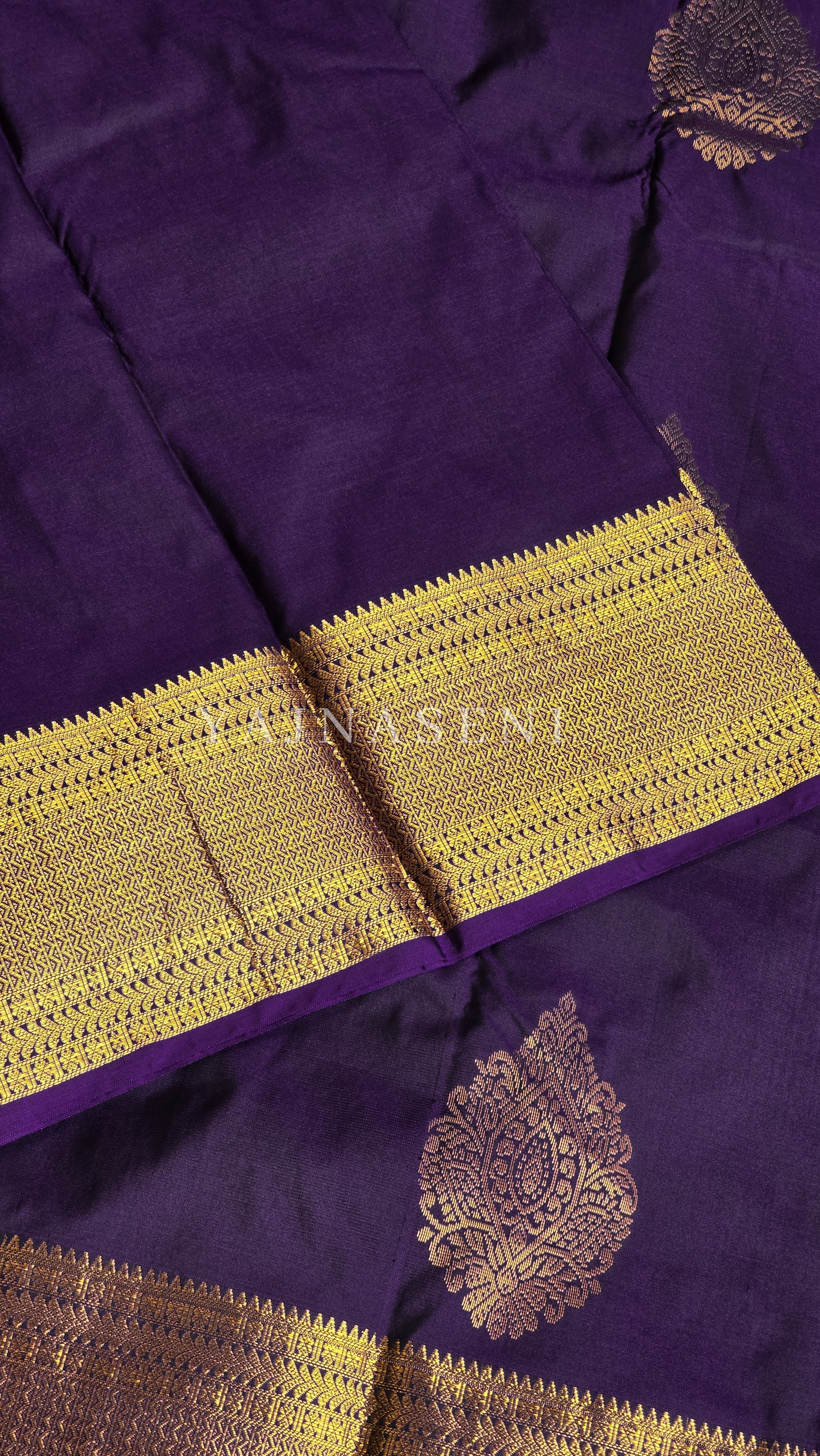 Semi Kanchi Silk x Gold Zari Saree - Dark Purple