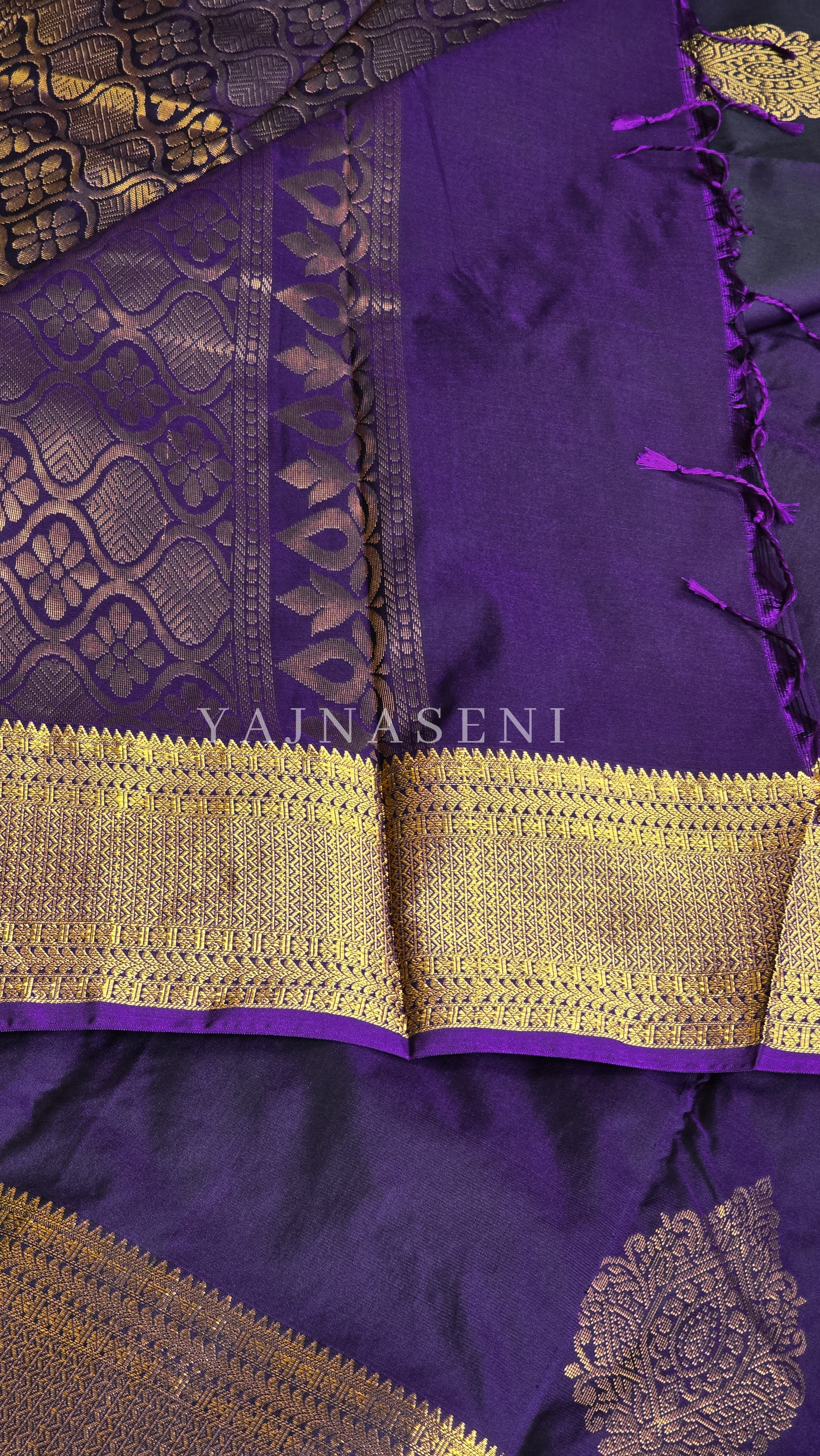 Semi Kanchi Silk x Gold Zari Saree - Dark Purple