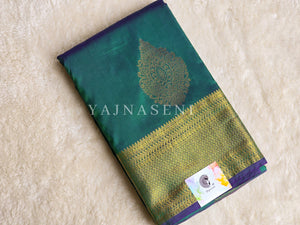 Semi Kanchi Silk x Gold Zari Saree - Teal Green