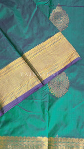 Semi Kanchi Silk x Gold Zari Saree - Teal Green