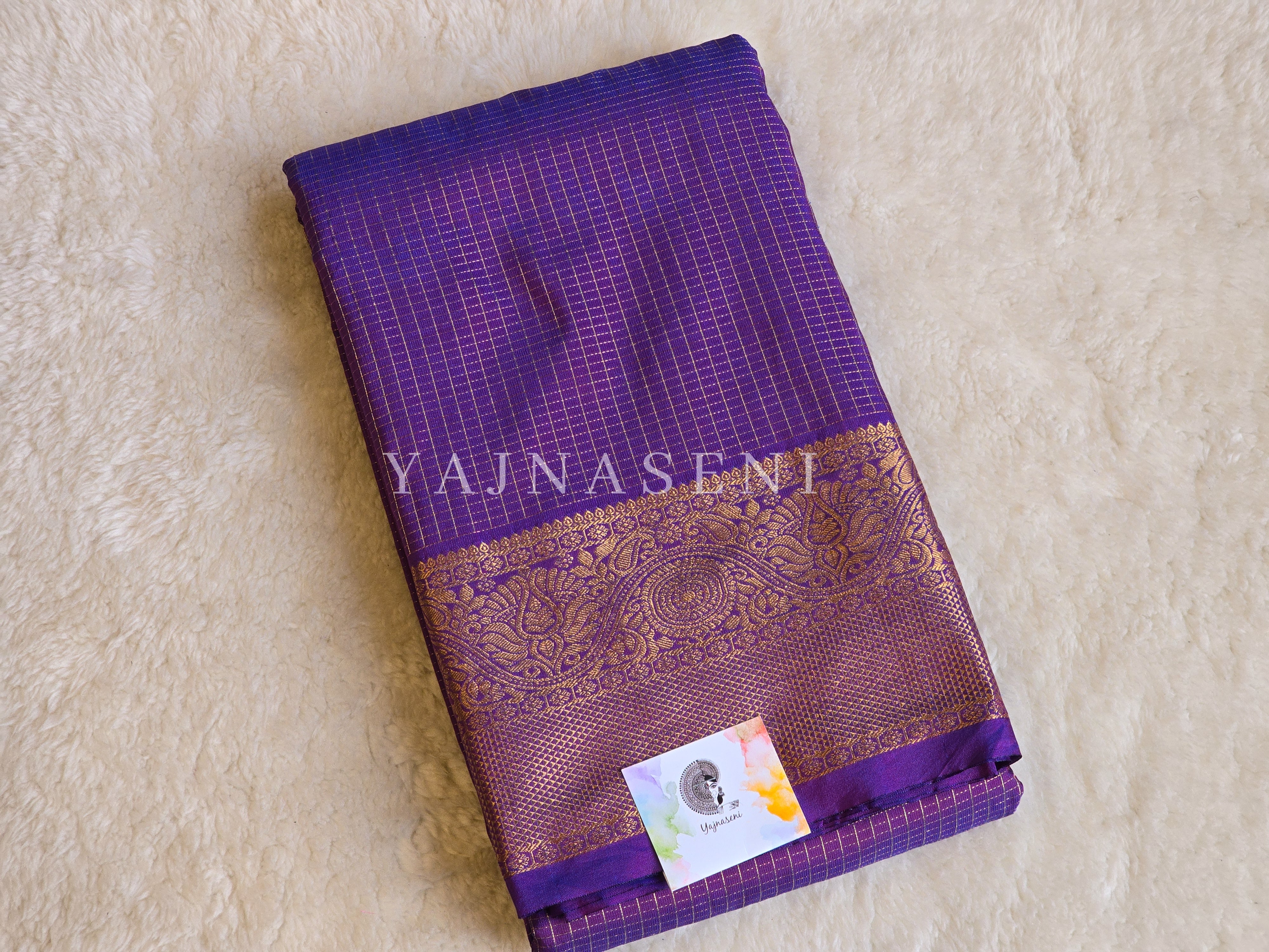 Vaira oosi x Checkered Saree - Violet Purple (dual tone)