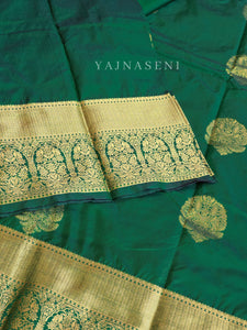 Monochrome Series : Semi Kanchi Silk Saree - Bottle Green