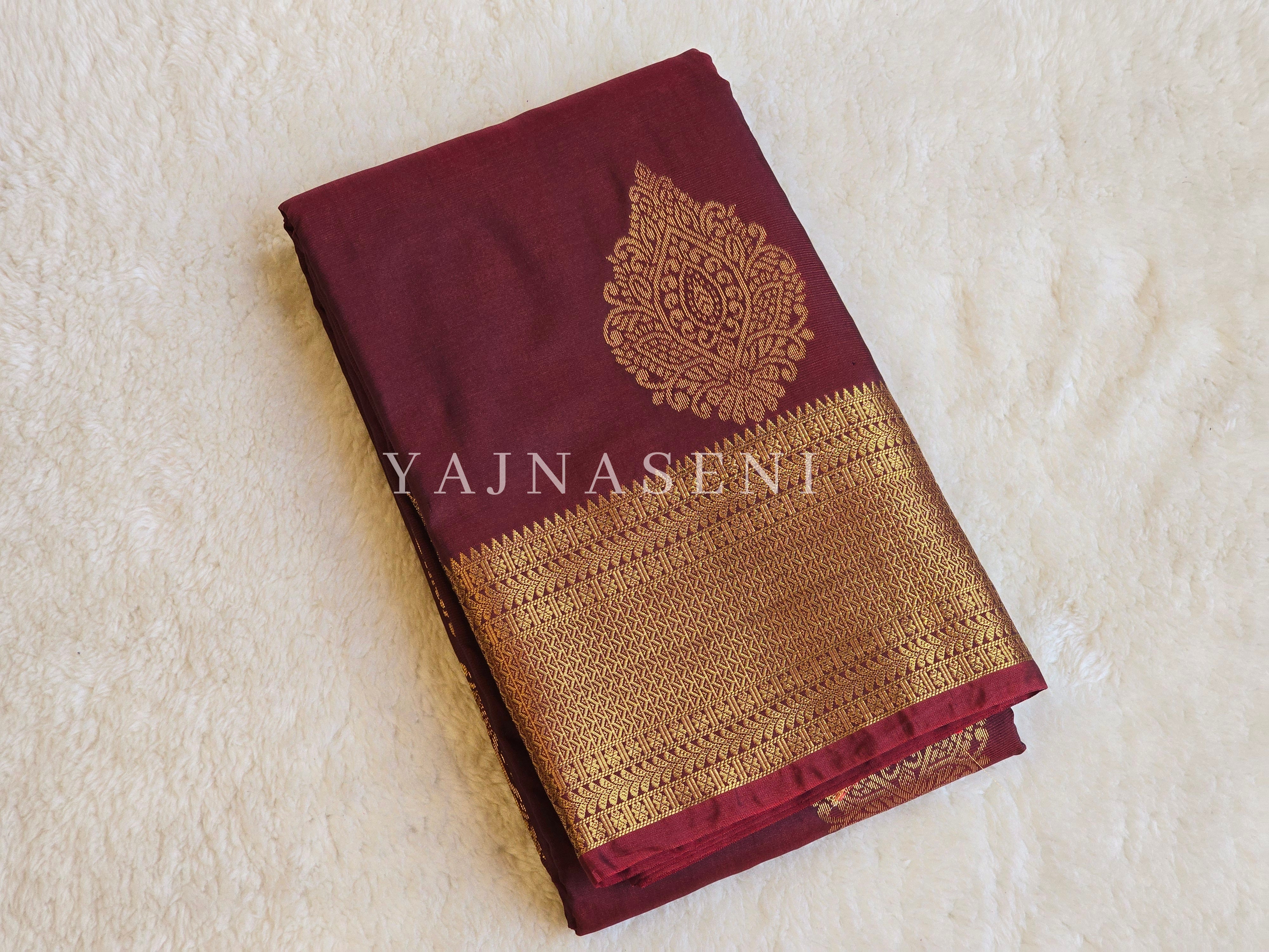 Semi Kanchi Silk x Gold Zari Saree - Maroon