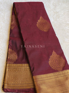 Semi Kanchi Silk x Gold Zari Saree - Maroon