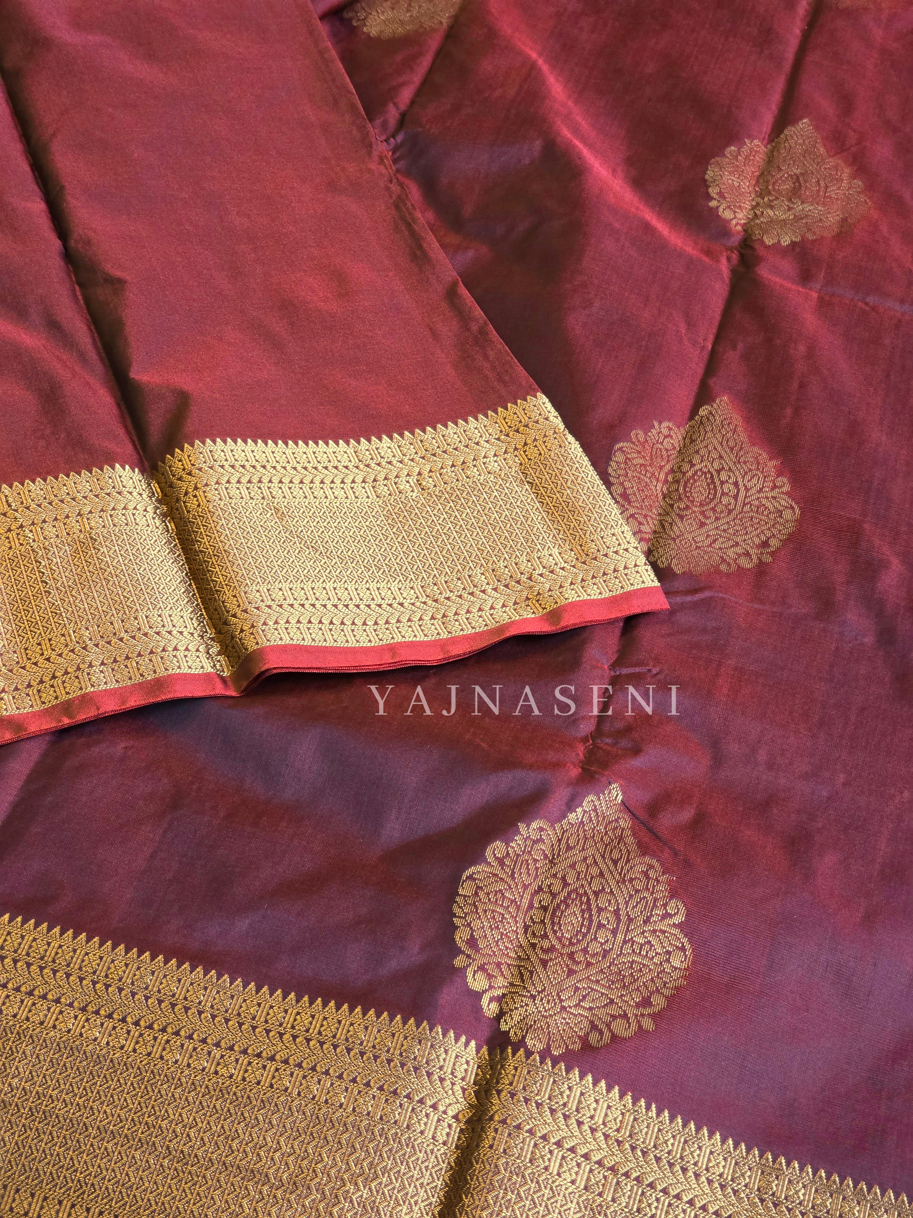 Semi Kanchi Silk x Gold Zari Saree - Maroon