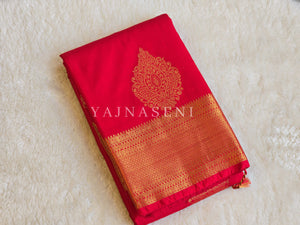 Semi Kanchi Silk x Gold Zari Saree - Red