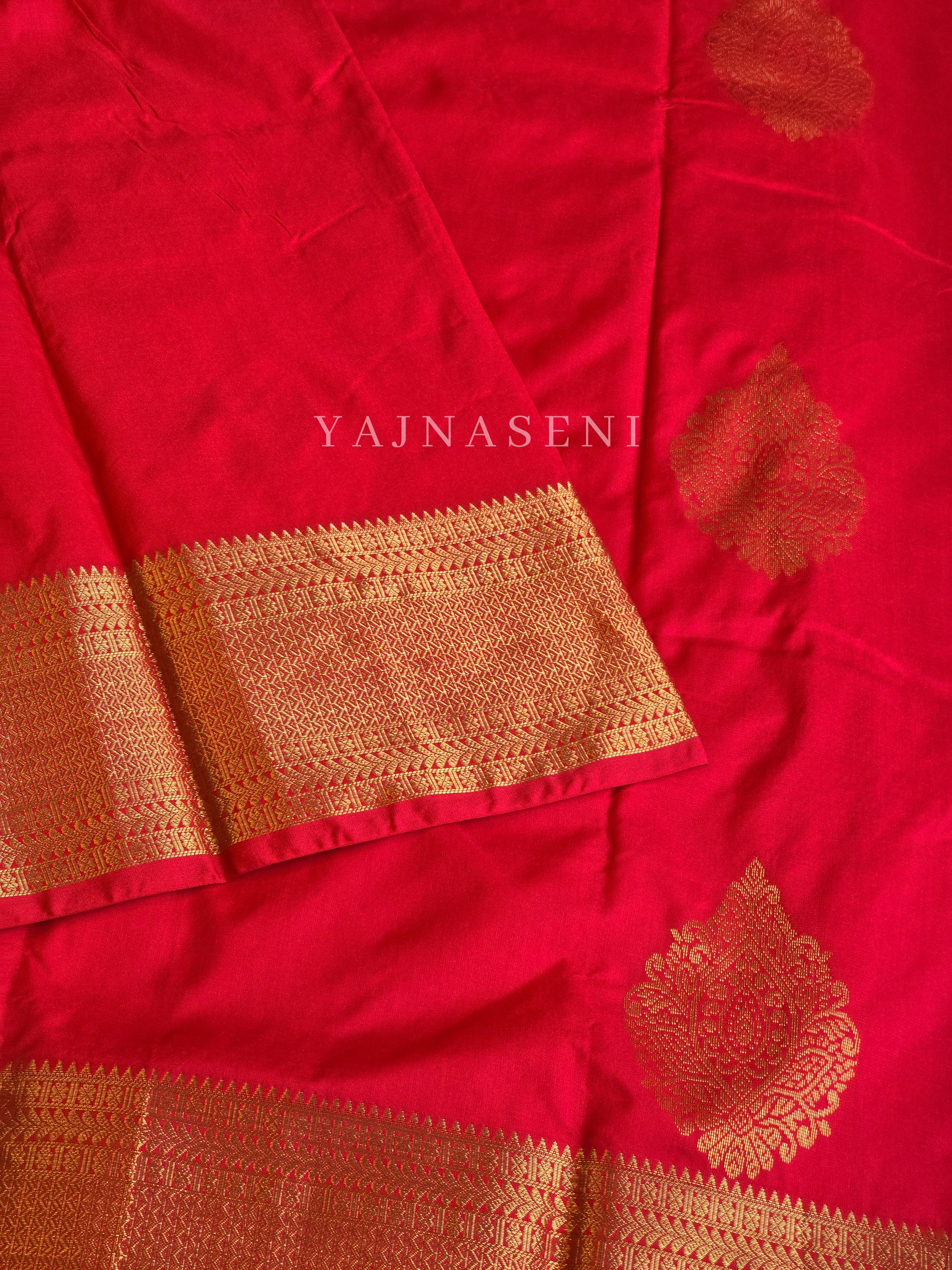 Semi Kanchi Silk x Gold Zari Saree - Red