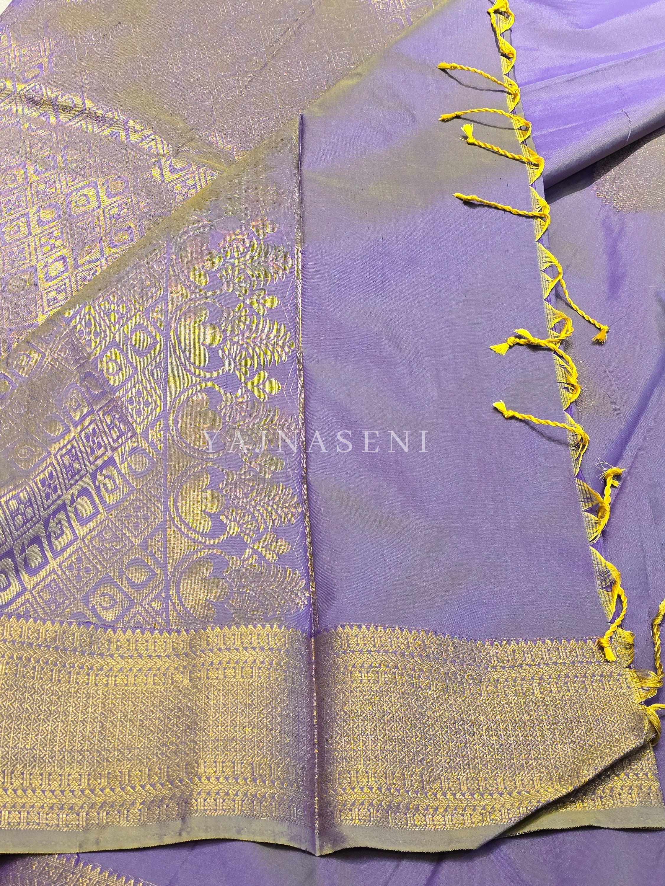 Semi Kanchi Silk x Gold Zari Saree - Heather Purple (Gold dual tone)