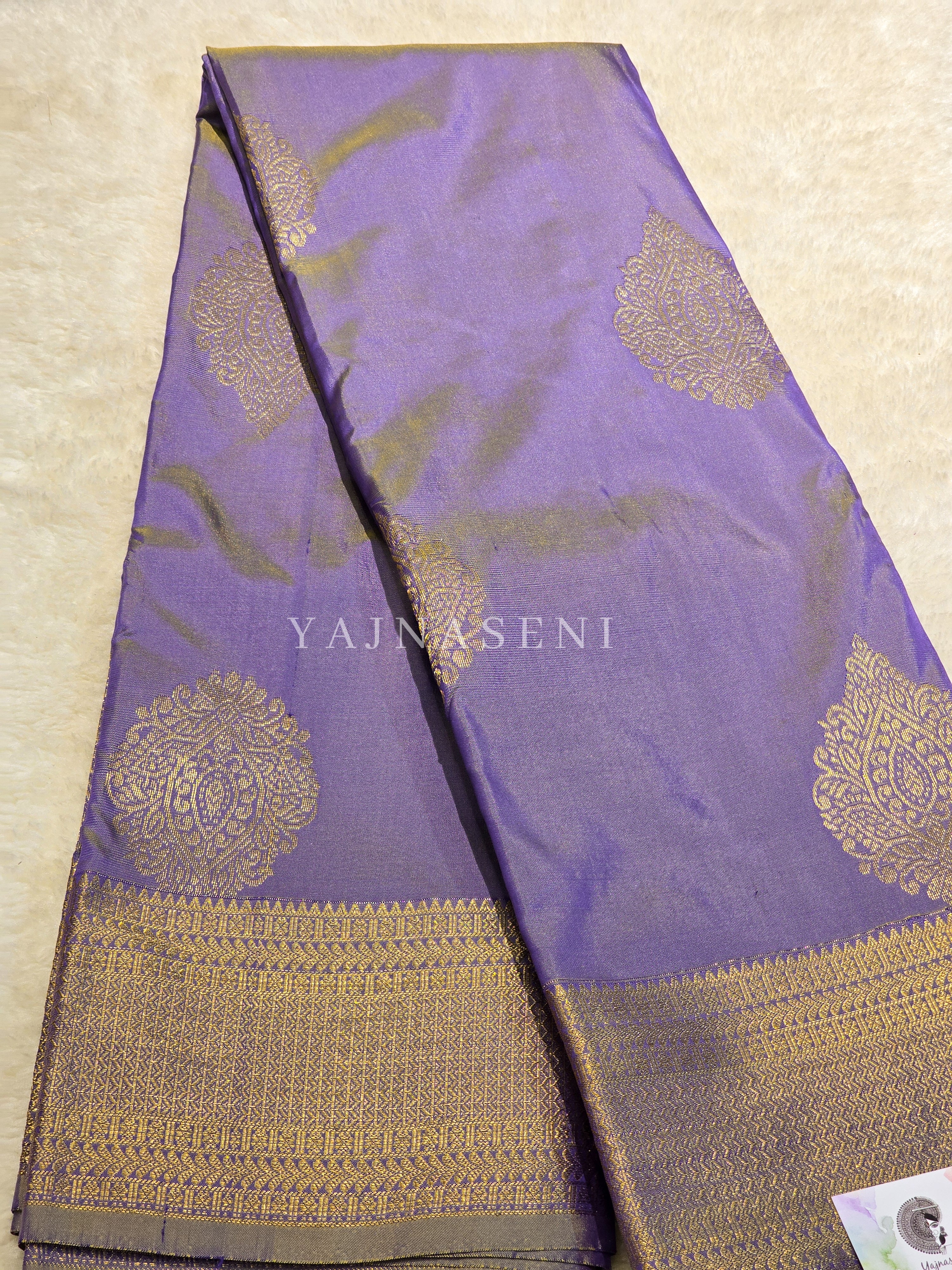 Semi Kanchi Silk x Gold Zari Saree - Heather Purple (Gold dual tone)