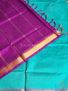 Kanchipuram Silk Cotton Saree : Turquoise x Royal purple