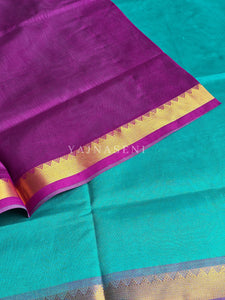 Kanchipuram Silk Cotton Saree : Turquoise x Royal purple