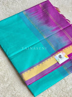 Load image into Gallery viewer, Kanchipuram Silk Cotton Saree : Turquoise x Royal purple
