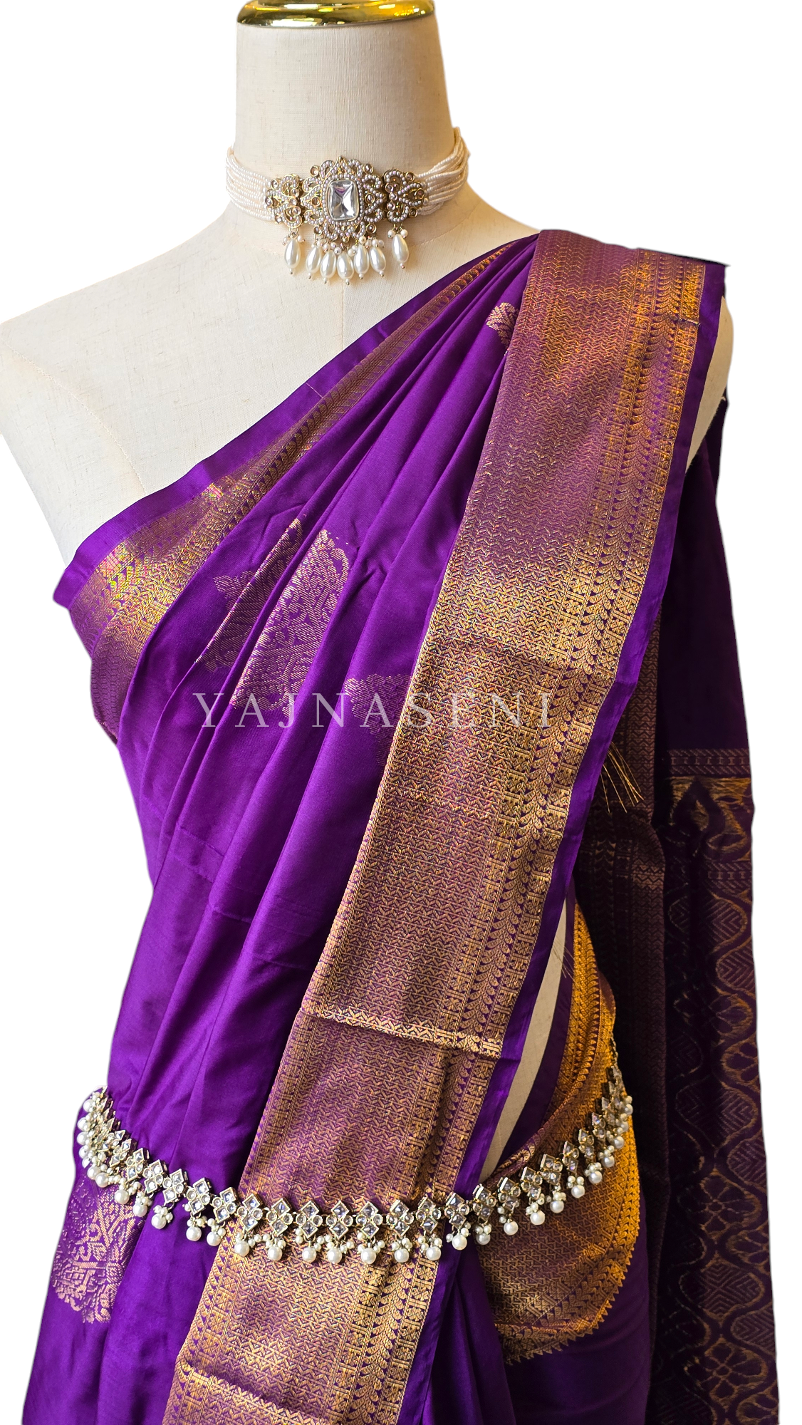 Semi Kanchi Silk x Gold Zari Saree - Purple